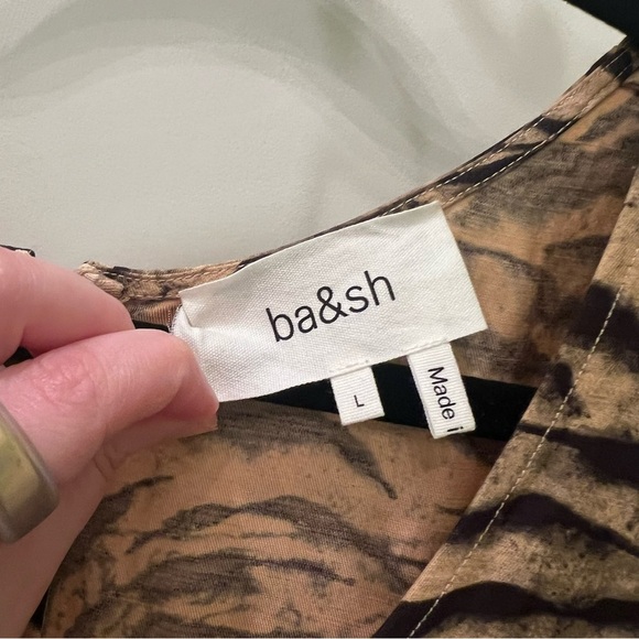 NWT BA&SH Zola Puff-sleeve Linen-blend Tiger Print Mini Dress Size L - Picture 8 of 15